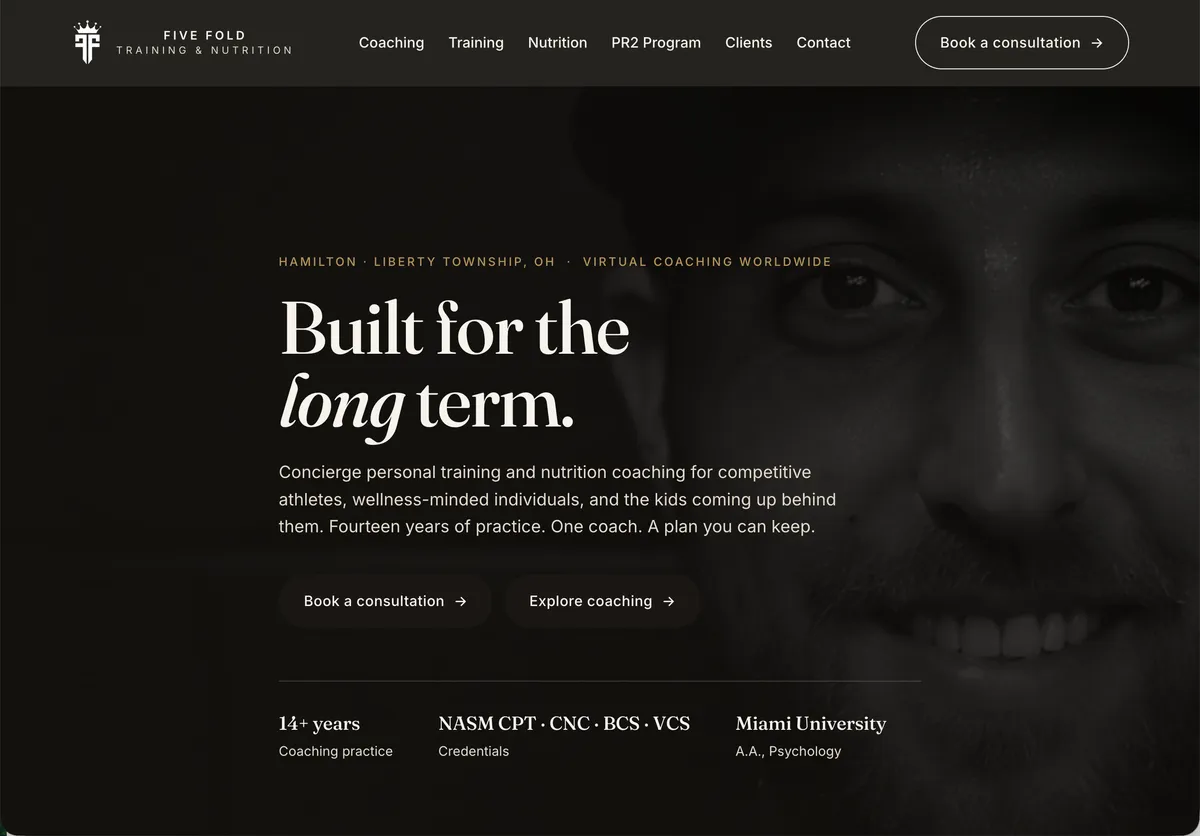 Fivefold Training & Nutrition — the concierge-coaching landing page