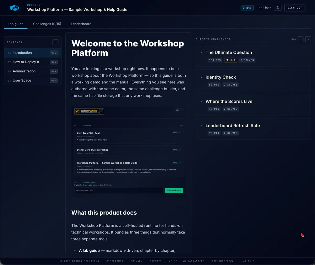 The markdown lab guide — a clean reading pane with a table of contents